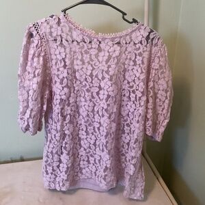 Adiva Womens Sheer Light Purple Lilac Floral Lace Short Sleeve Shirt size Large